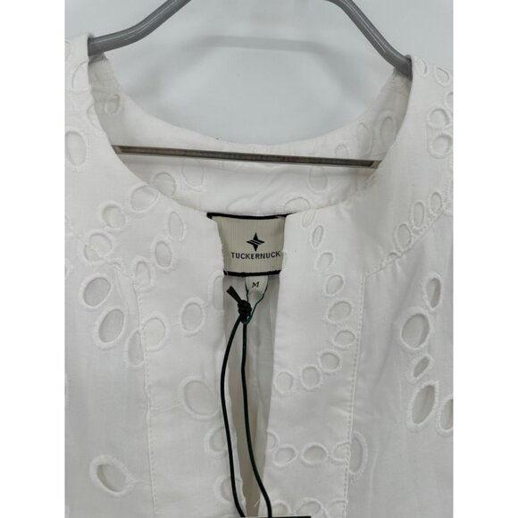 Tuckernuck White Eyelet Lace Finley Flutter Sleeve Top sz M Medium Blouse - Picture 2 of 5